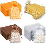 400PCS Fall Organza Bags 4x6 In - Orange Gold Brawn Grey Drawstring Organza Bags, Sheer Mesh Jewelry Pouches for Christmas, Thanksgiving, Wedding Party Favors