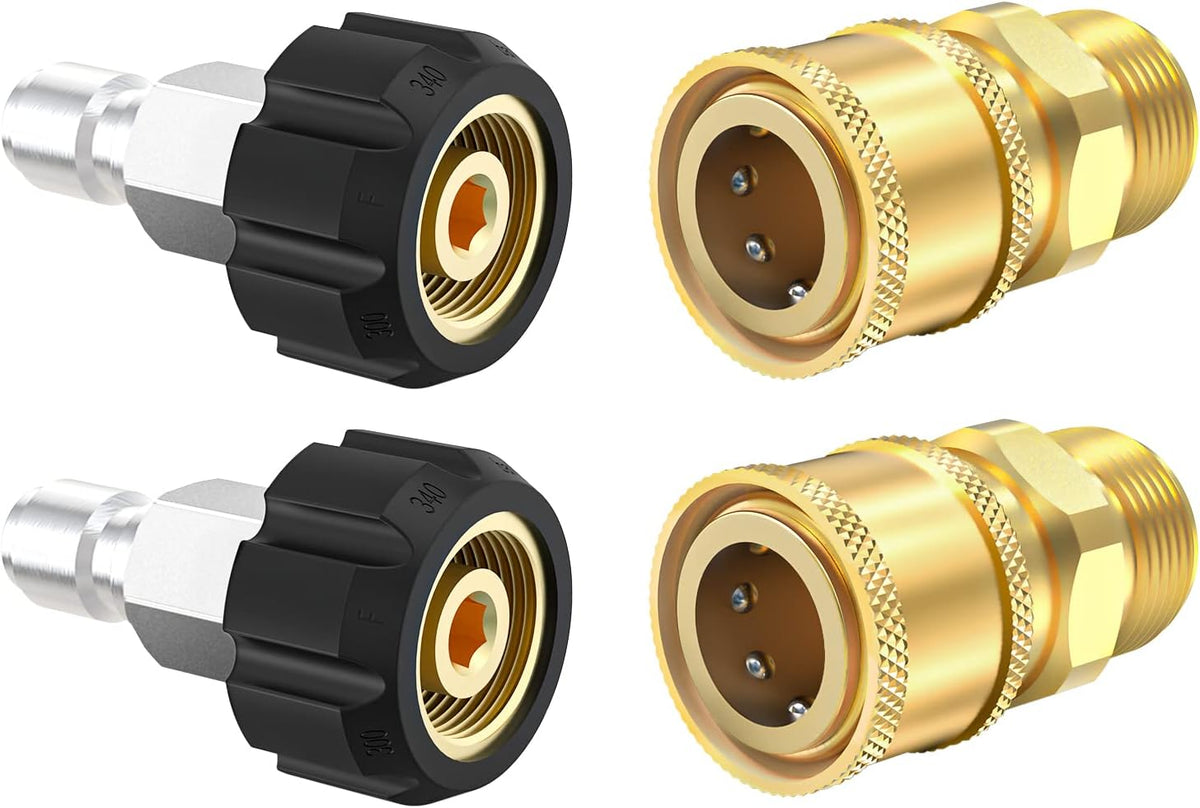 Pressure Washer Quick Connect Fittings, Quick Connect Kit M22 14mm to 3/8 Inch, 4 Pieces