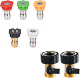Pressure Washer Nozzle Tips and Heavy Duty Brass Shut Off Valve Garden Hose Connector, Set of 2