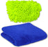 Microfiber Fingers Dusting & Cleaning Mitt and Large Towel Set, Machine Washable, Highly Absorbent Car Detailing Cleaner for Drying, Washing and Wax Polishing (1 Green Mitt, 1 Blue Towel)