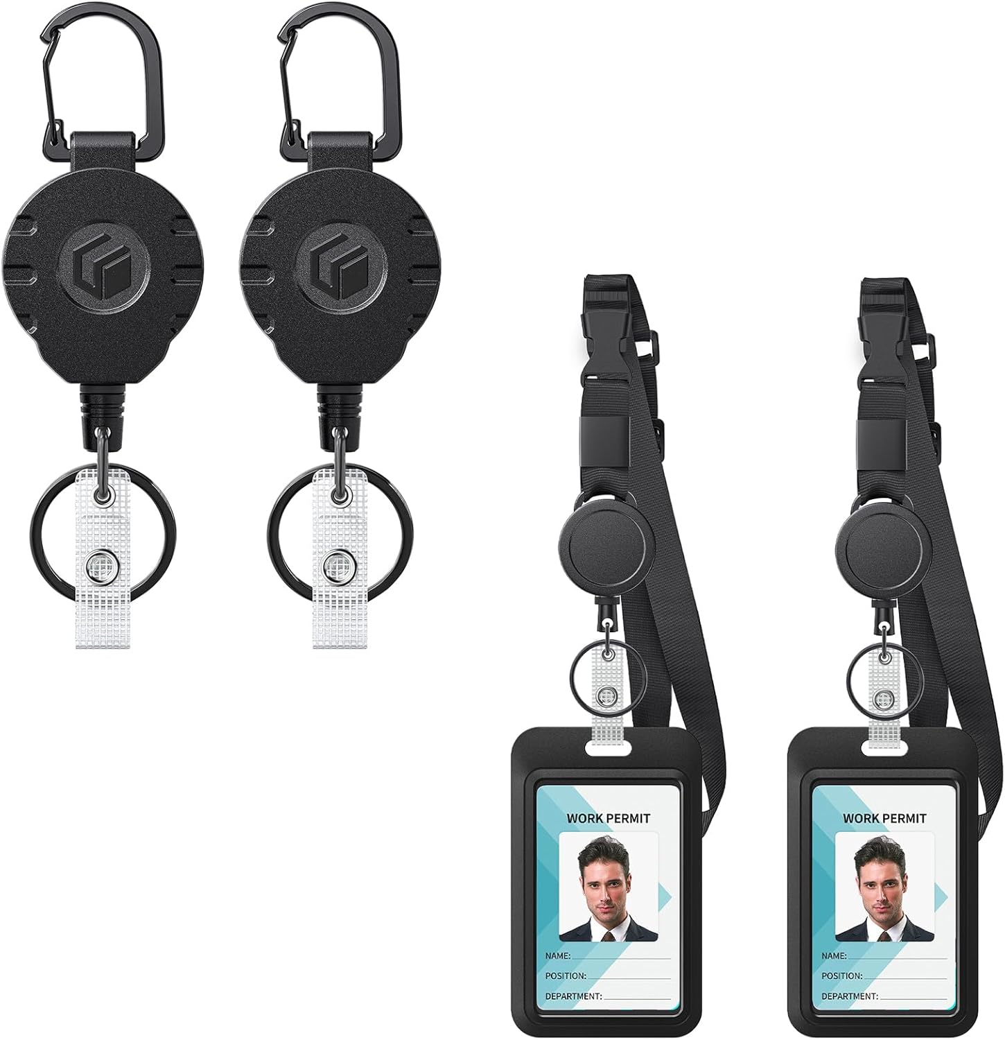 2 Pack Retractable Keychain and Adjustable Lanyard with Retractable Badge Reel Quick-Release Buckle with Sliding ID Badge Holder
