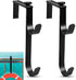 2Pcs Adjustable Pool Pole Hanger, Double Pool Hooks for Poles, Mental Pool Fence Hooks for Hanging Pool Equipment Hooks, Pool Pole Hooks for Pool Skimmer Pole Pool Hose, Wall Pool Tool Holder (Black)