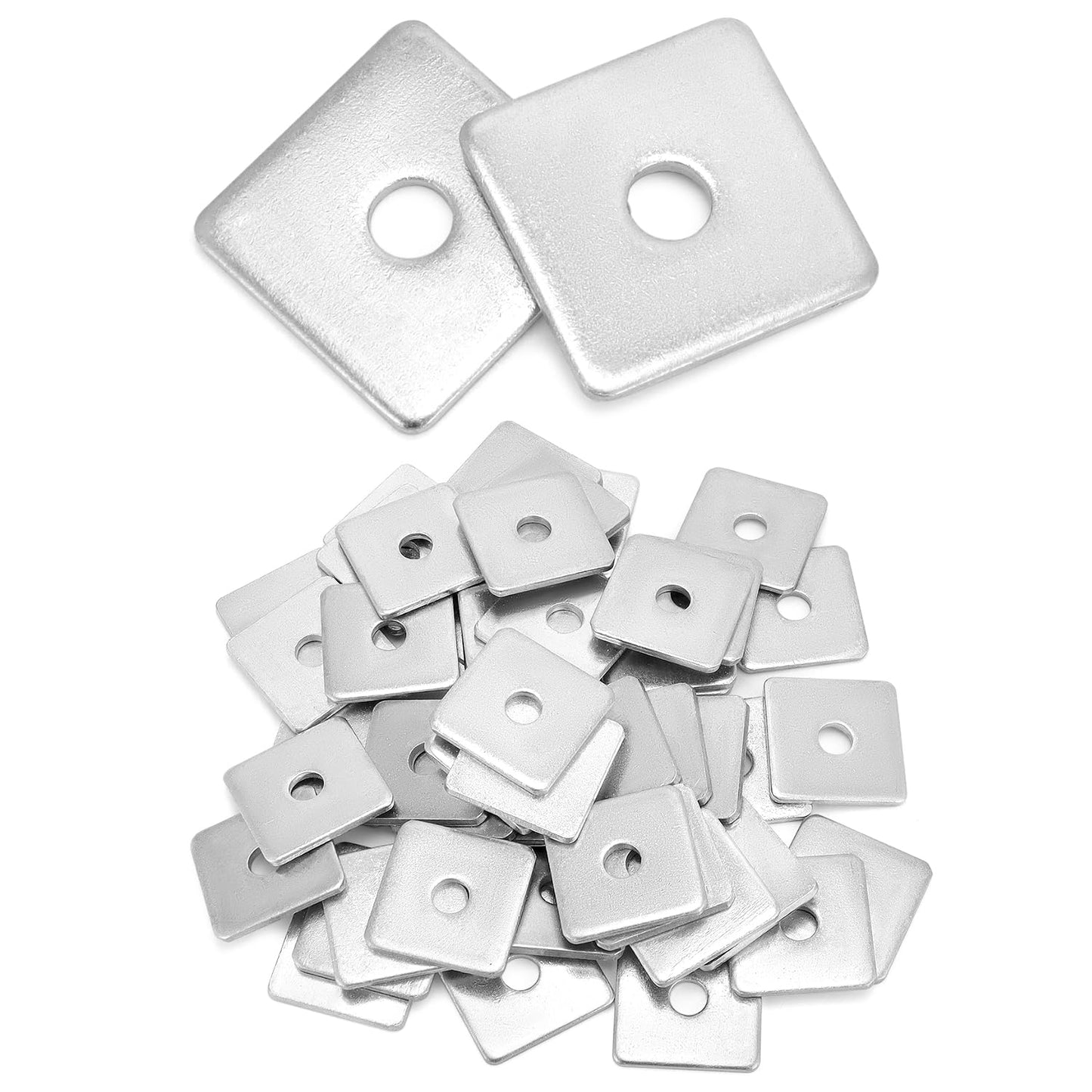 50-Pack Galvanized Square Washers Plate – 1/2" ID, 2x2 OD, 3/16" Thickness, Anti-Loosening Plate Fastener for Construction and Industrial Equipment