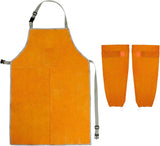 Welding Apron& Sleeves, Welding Work Protectors Set, Heat and Flame Resistant Leather Work Shop, Blacksmith Protective or Safety Clothing, Welders, Fireplace, Gardening, BBQ Apron, Bib Apron