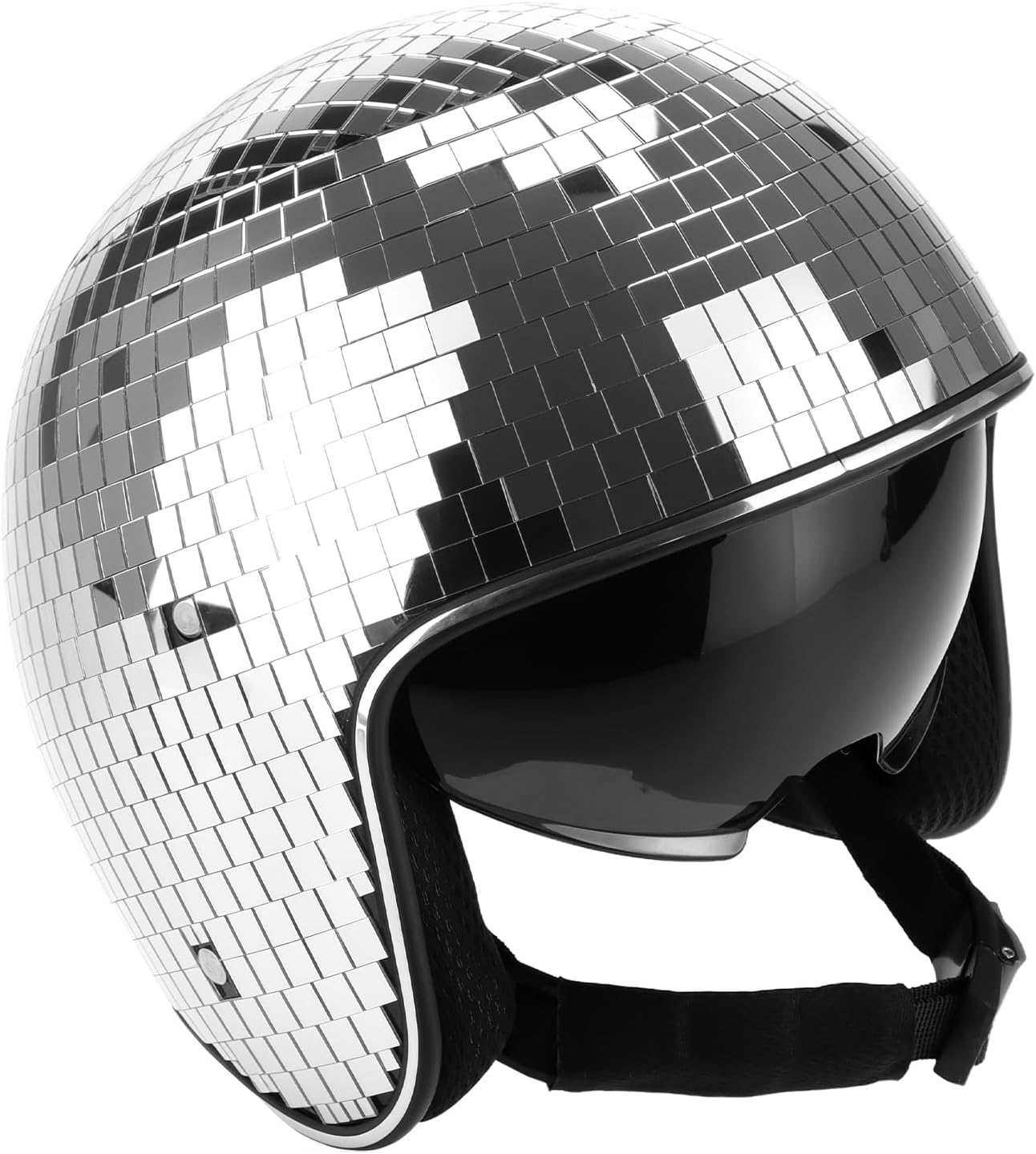 Disco Ball Helmet Party Decoration with Retractable Visor and Cowboy Hat Design - Handmade Glitter Glass Cap, 39 oz. Weight