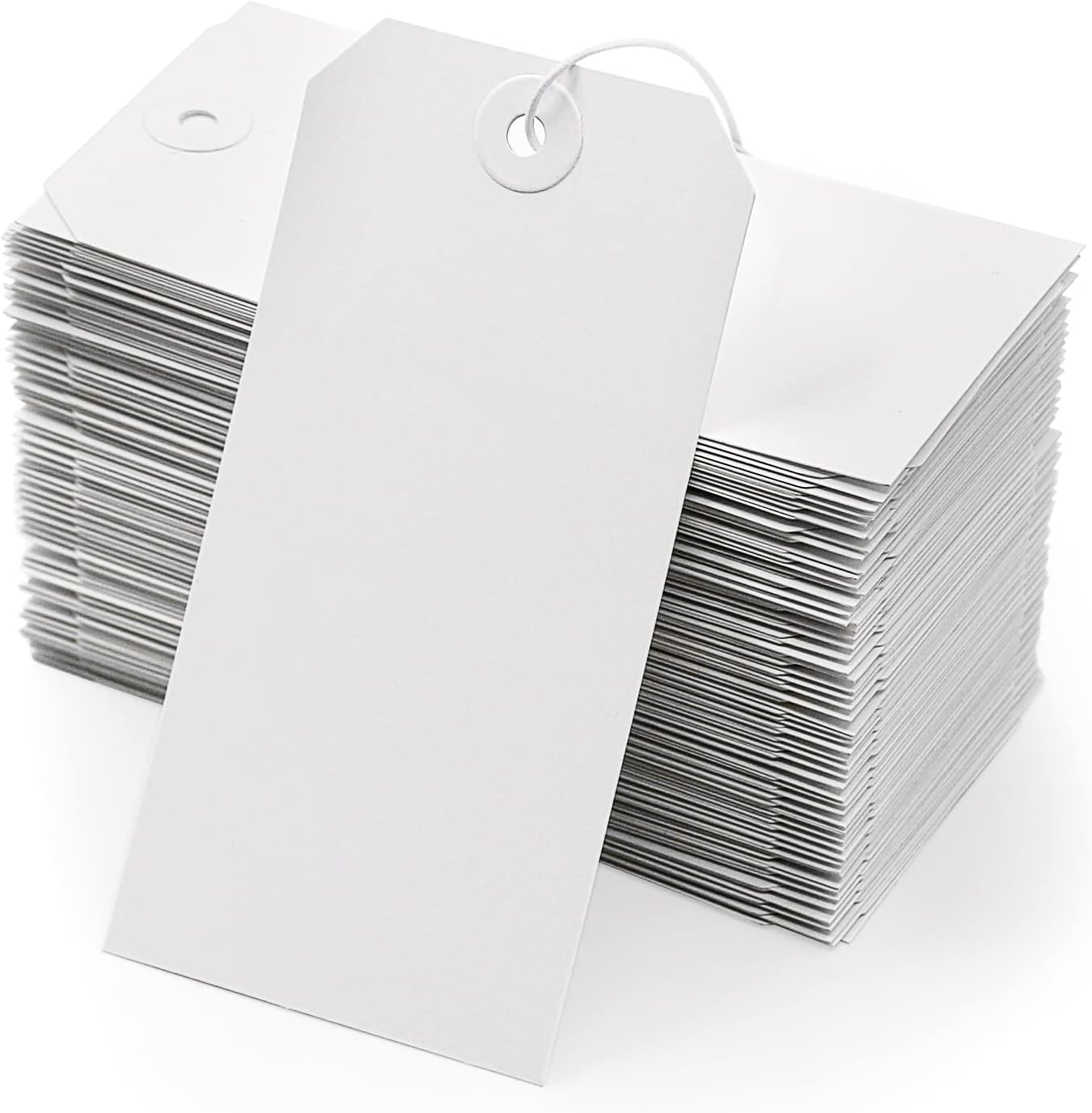 White Blank Shipping Tags with String -  120 Pcs Strung Cardstock Hanging Paper Tag Attached Reinforced Hole for Labeling Price Inventory Luggage 4 3/4" x 2 3/8"
