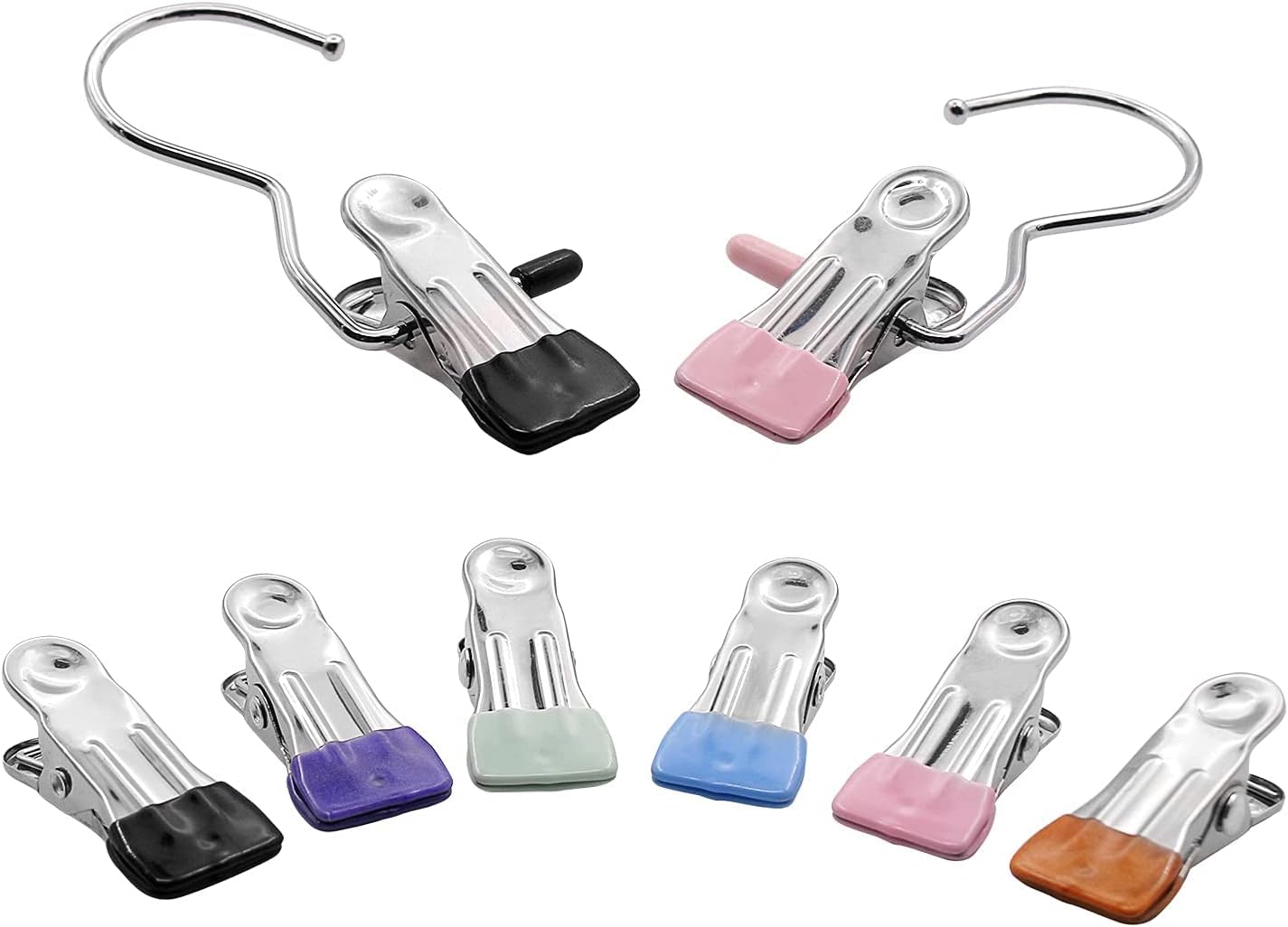 Colored Clothespins Boot Hangers Hooks Clips,  30 Pcs Utility Clothes Pins & 16 Pcs Stainless Steel Portable Clothespins for Drying Closet Travel