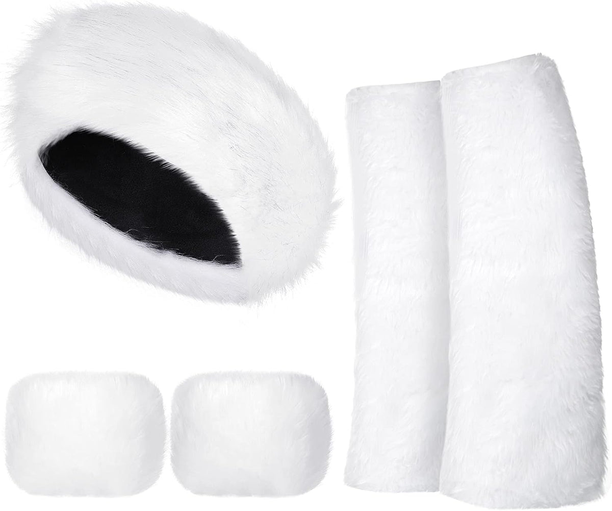 3 Pieces Faux Fur Headband Set Ear Warmer Headwrap Furry Wrist Cuff Leg Warmers Boot Cuff Accessories for Girls