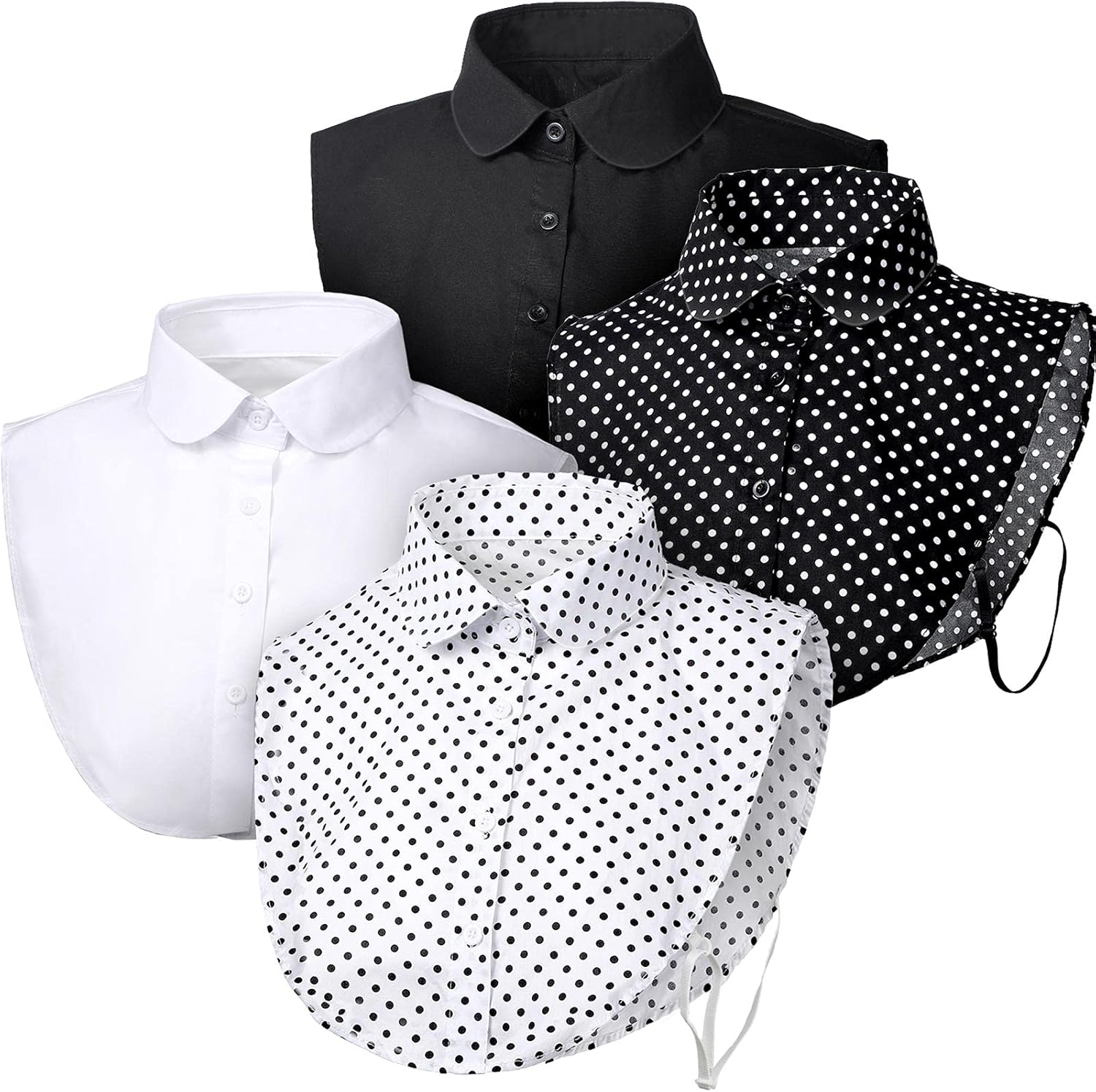 4 Pcs Fake Collar for Women Black and White Polka Detachable Dots Dickey Collar Half Shirt for Halloween Costume