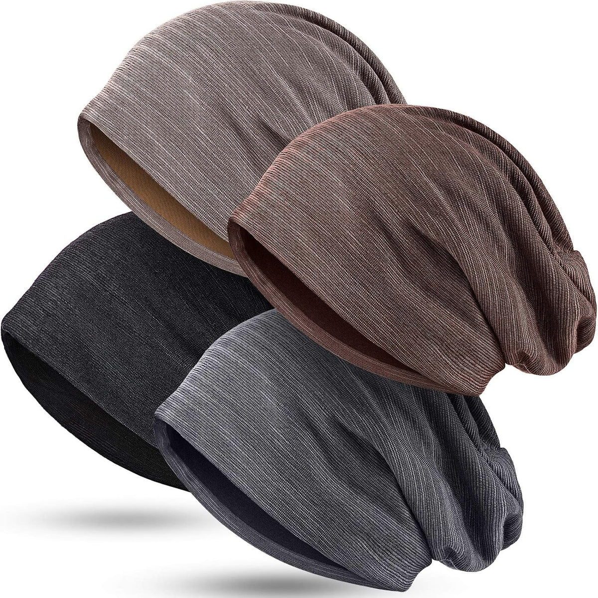 4 Pieces Slouchy Beanie Hat Sleeping Cap Baggy Skull Knit Sleeping Hat Headwear Head Wrap Cap for Men Women