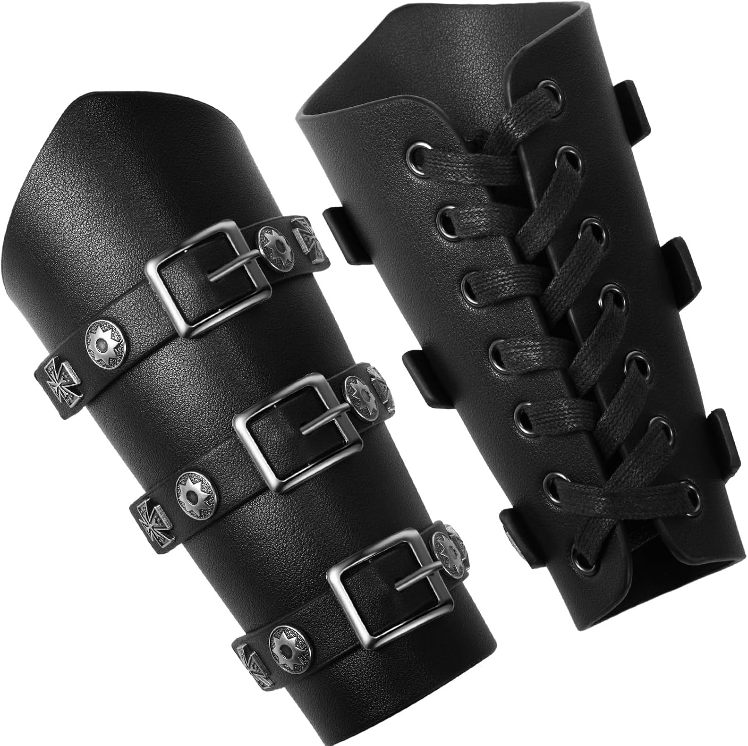 2 Pcs Halloween Faux Leather Arm Guards Medieval Belt Leather Buckle Bracers Viking Renaissance Accessories Costume