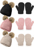3 Set Toddler Hat Glove Set, Kids Winter Hats Warm Knitted Beanie Mittens Gloves with Bow for Baby Girls Boys 0-6Y