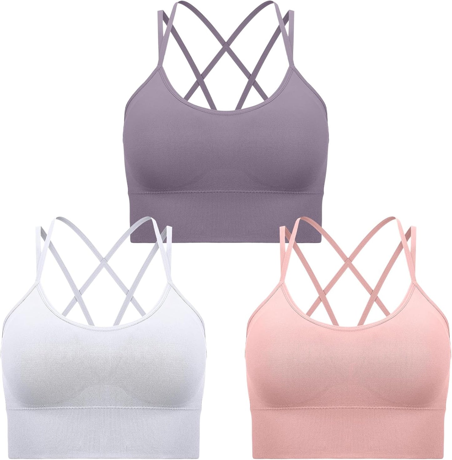 3 Pcs Strappy Sports Bras for Women Crisscross for Yoga Running Support Yoga Bra Padded Workout Bras
