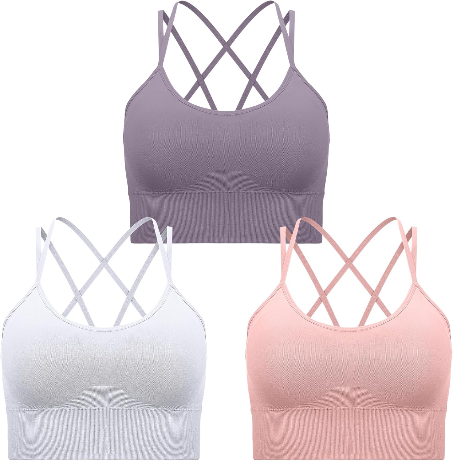 3 Pcs Strappy Sports Bras for Women Crisscross for Yoga Running Support Yoga Bra Padded Workout Bras