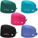 5 Pieces Bouffant Cap with Buttons Unisex Sweatband Adjustable Tie Back Hat