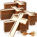 48 Pack Cross Wooden Hanging Ornaments Unfinished Wood Blank Cross Craft with Gold String for Easter Tree Wedding Birthday Halloween Christmas Party Decoration