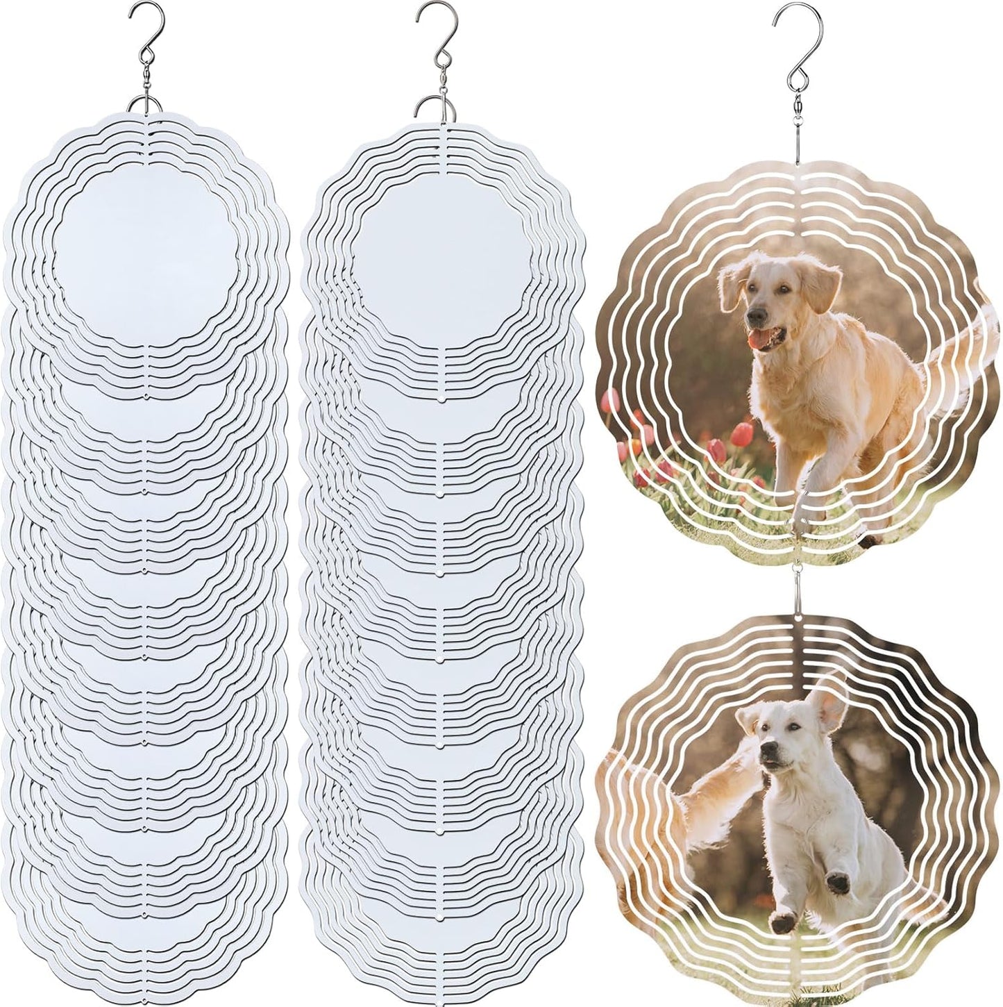 16 Pack 8 Inch Sublimation Wind Spinner Blanks 3D Aluminum Wind Spinners Hanging Wind Spinners DIY Crafts Ornaments Bulk for Indoor Outdoor Garden Yard Window Front Door Decoration, 2 Styles
