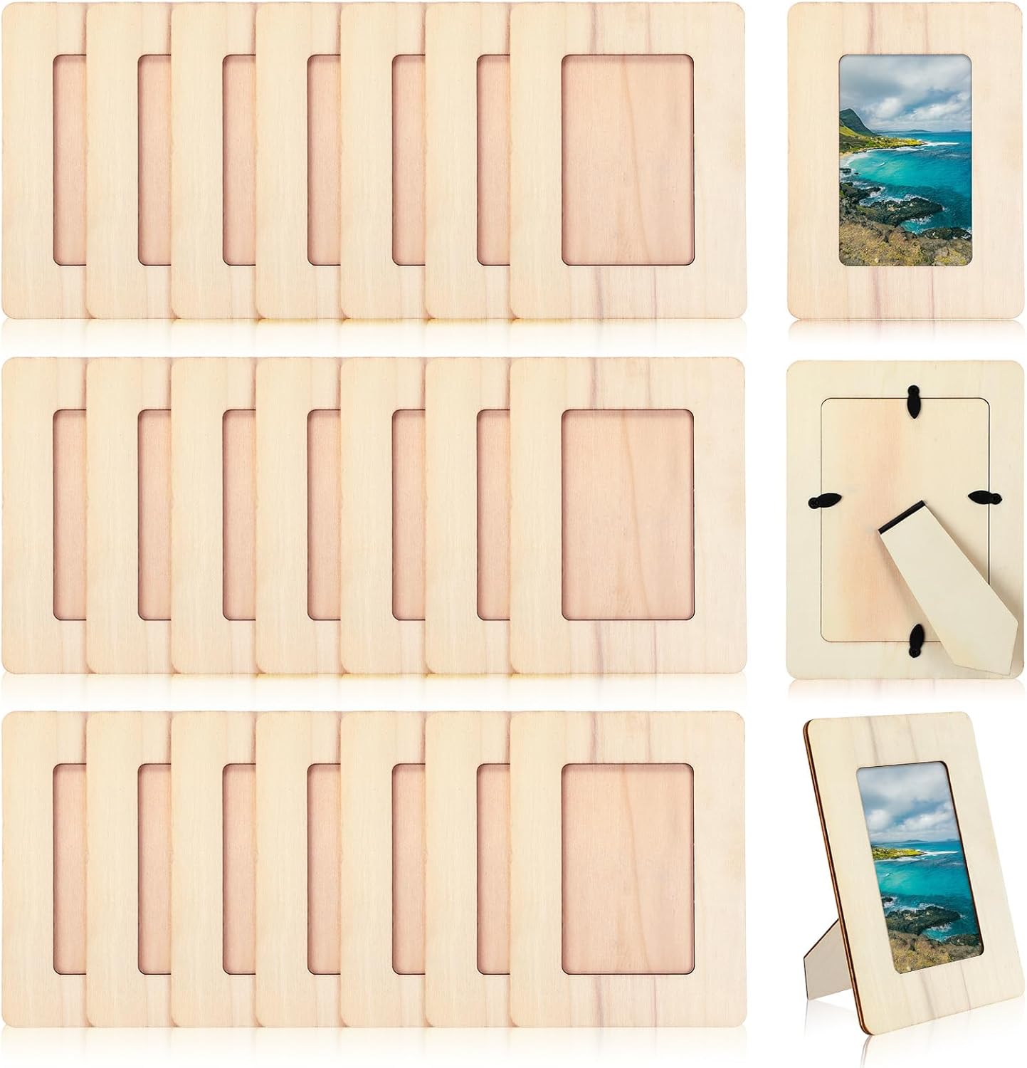 24 Pcs Unfinished Wooden Craft Frames for 3" x 5" Photos DIY Photo Frames Paintable Picture Frames Wood Frames for DIY Painting Project Thanksgiving School Classroom Crafts