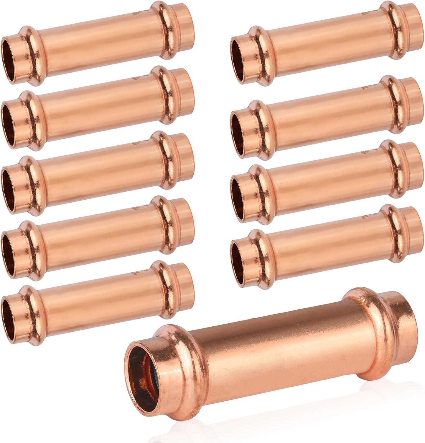 (Pack of 10)  1/2" x 1/2" Copper Press Fit Extended Coupling Fittings, No Stop,(PRESS028)