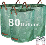 3-Pack 80 Gallon Yard Waste Bags, Reusable Heavy Duty Collapsible Garden Leaf Bags with Plastic Ring, Stand-Up Yard Waste Bin for Leaves, Lawn Debris & Grass Clippings