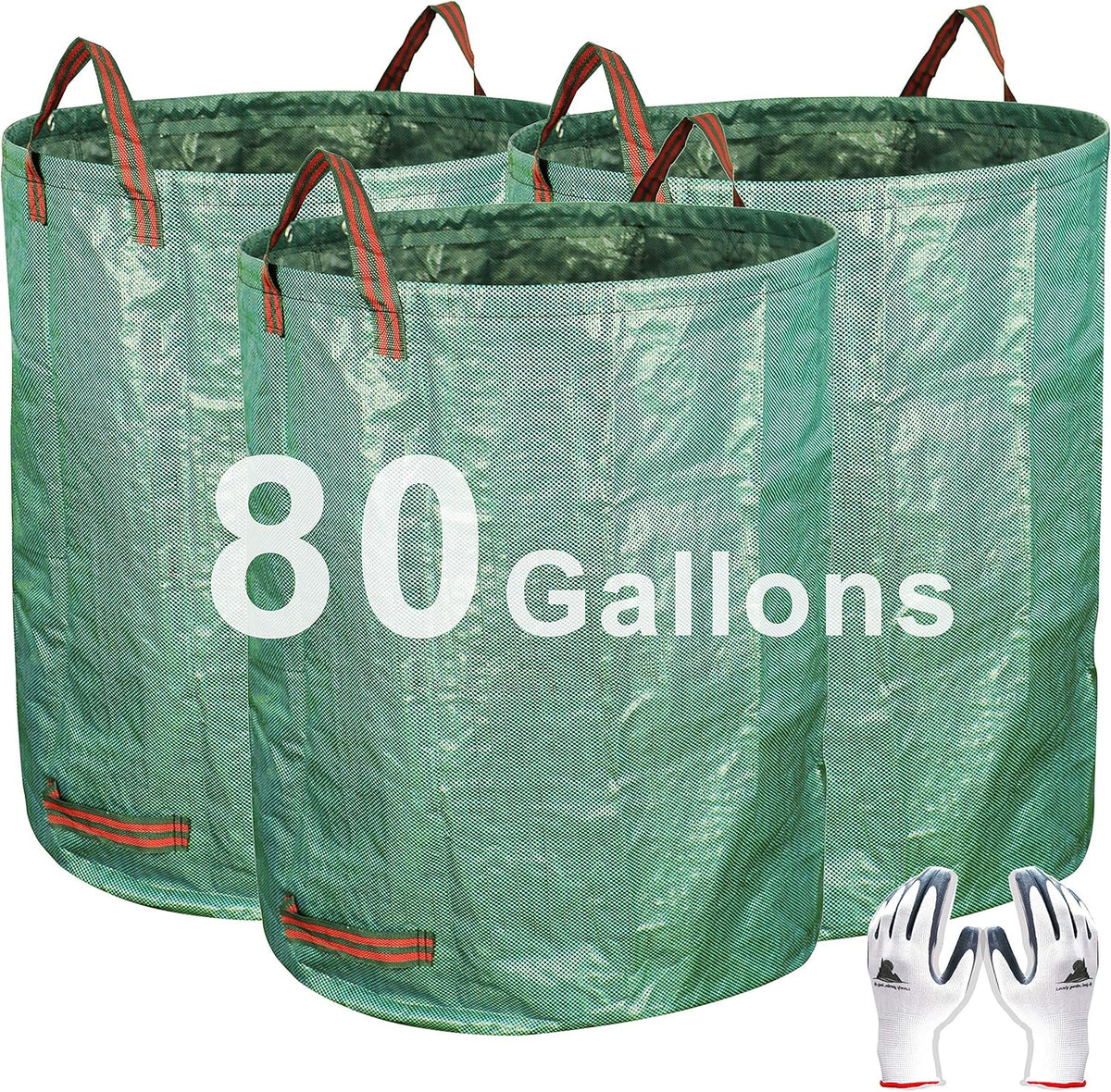 3-Pack 80 Gallon Yard Waste Bags, Reusable Heavy Duty Collapsible Garden Leaf Bags with Plastic Ring, Stand-Up Yard Waste Bin for Leaves, Lawn Debris & Grass Clippings