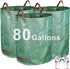 3-Pack 80 Gallon Yard Waste Bags, Reusable Heavy Duty Collapsible Garden Leaf Bags with Plastic Ring, Stand-Up Yard Waste Bin for Leaves, Lawn Debris & Grass Clippings