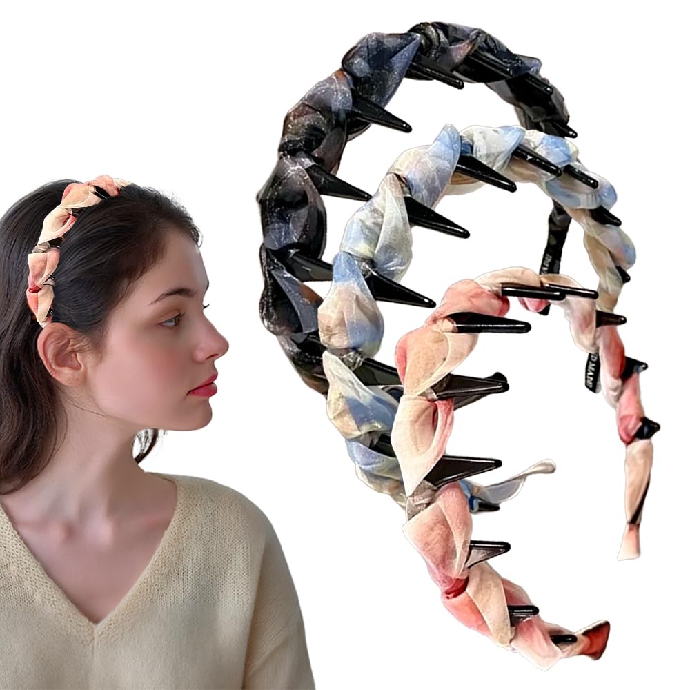 2025 New Vintage High Cranium Artificial Pearl Hairband, Upgrade Anti-slip Decorative Hair Bands Bridal Hair Hoop Rhinestones, Pretty Black Beaded Everyday Headband (MulticolorX3, One Size)