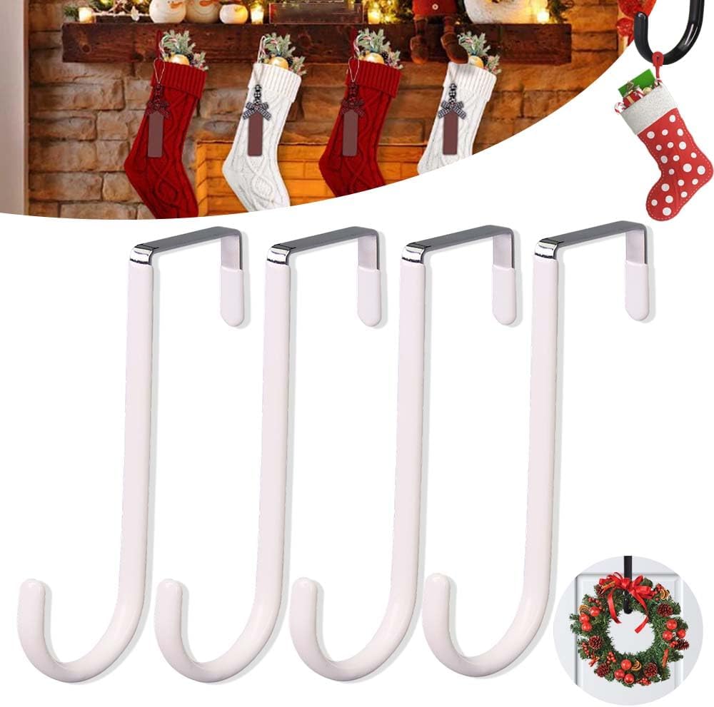 2025 New Over The Door Hooks 4 Pack, Upgrade Garland and Stocking Mantel Holders, Christmas Decorations Garland Stocking Holder Garland Hanger Dual Purpose Dorm Essentials (White)