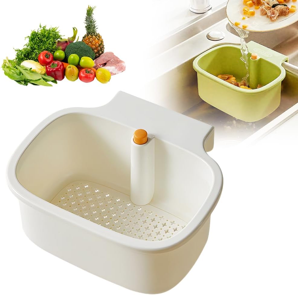 2025 New Suction Cup Sink Corner Rack, Automatic Dumping Suction Cup Press Sinks Drainer Basket, Upgrade Corner Sink Trash Catcher for Food Waste Faucet Sponge Storage Rack (White)