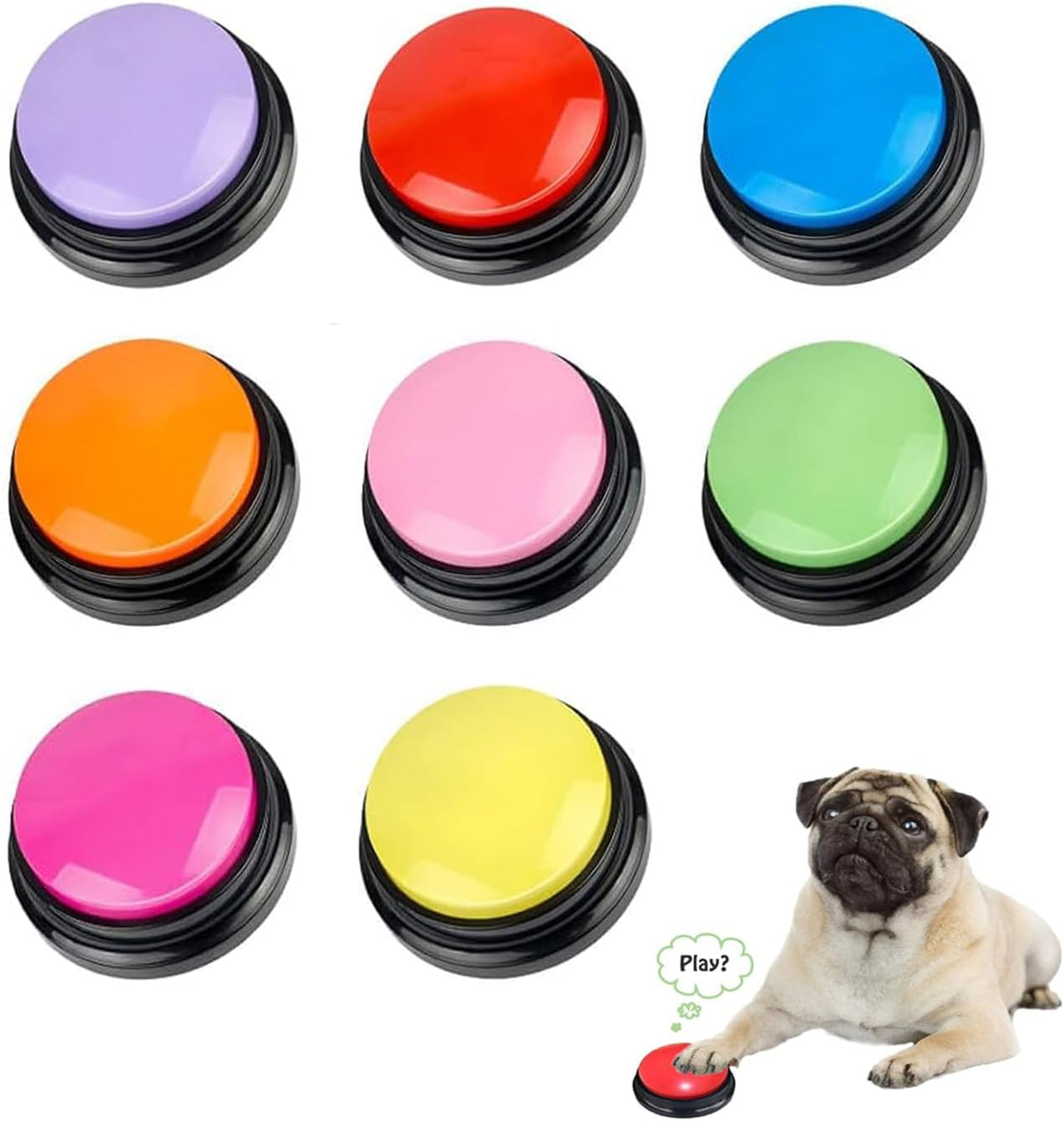Voice Recording Button for Communication Pet Training Buzzer,30 Second Record&Playback Dog Toy,Voice Recording Clicker for Cat,Puppy,Pet Trainin,Funny Gift for Study Office Home 8Pcs