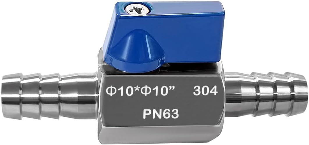 3/8” Barb Ball Valve 304 Stainless Steel Mini Shut Off Valve for 3/8 ID Hose Water Gas Fuel Drip Irrigation and Aquariums