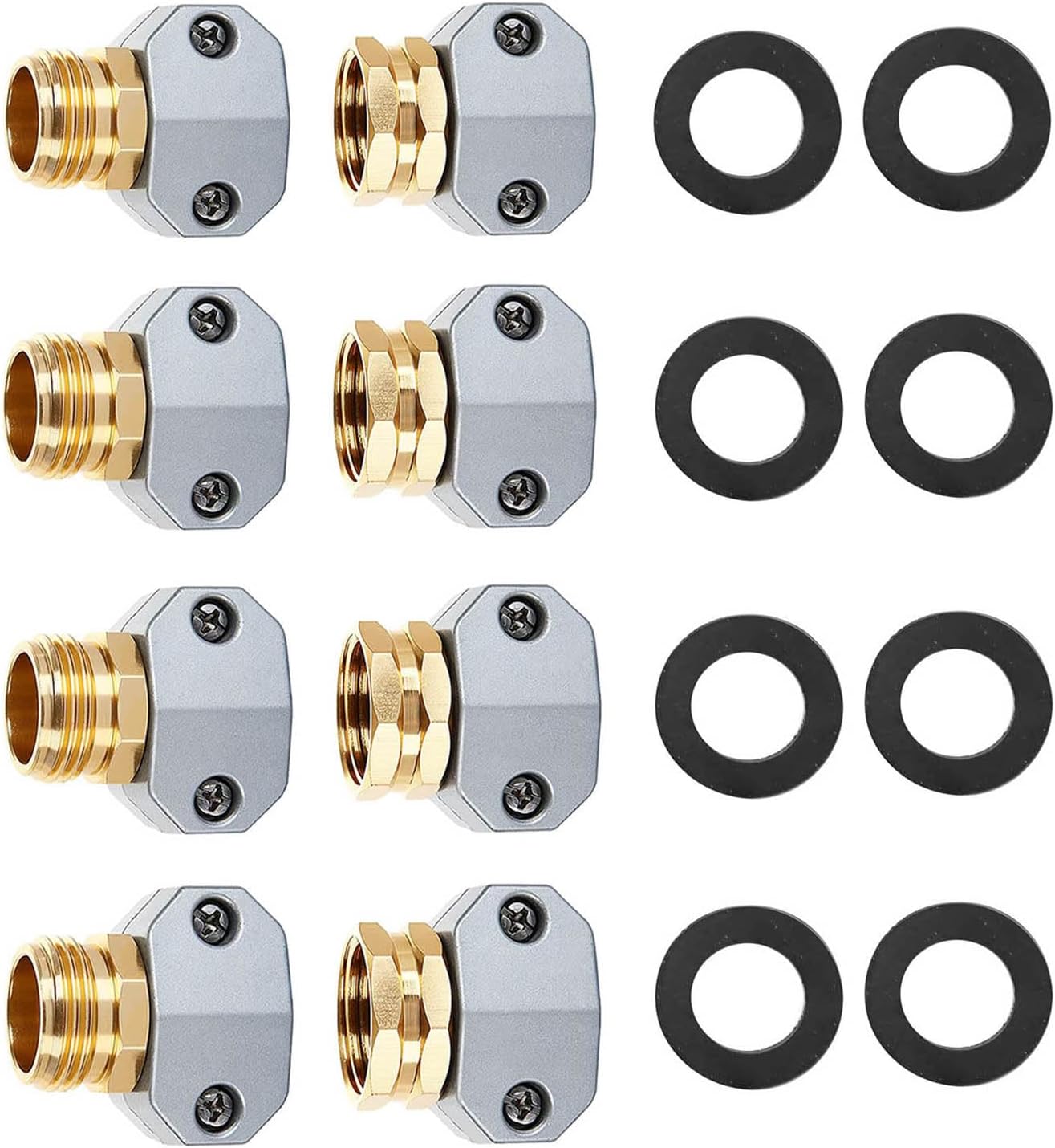 Aluminum garden hose repair connectors with zinc clamps