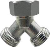 Stainless Steel Garden Hose Splitter 2 Way Y Connector Heavy Duty for Outdoor Garden Faucet Hose Bib