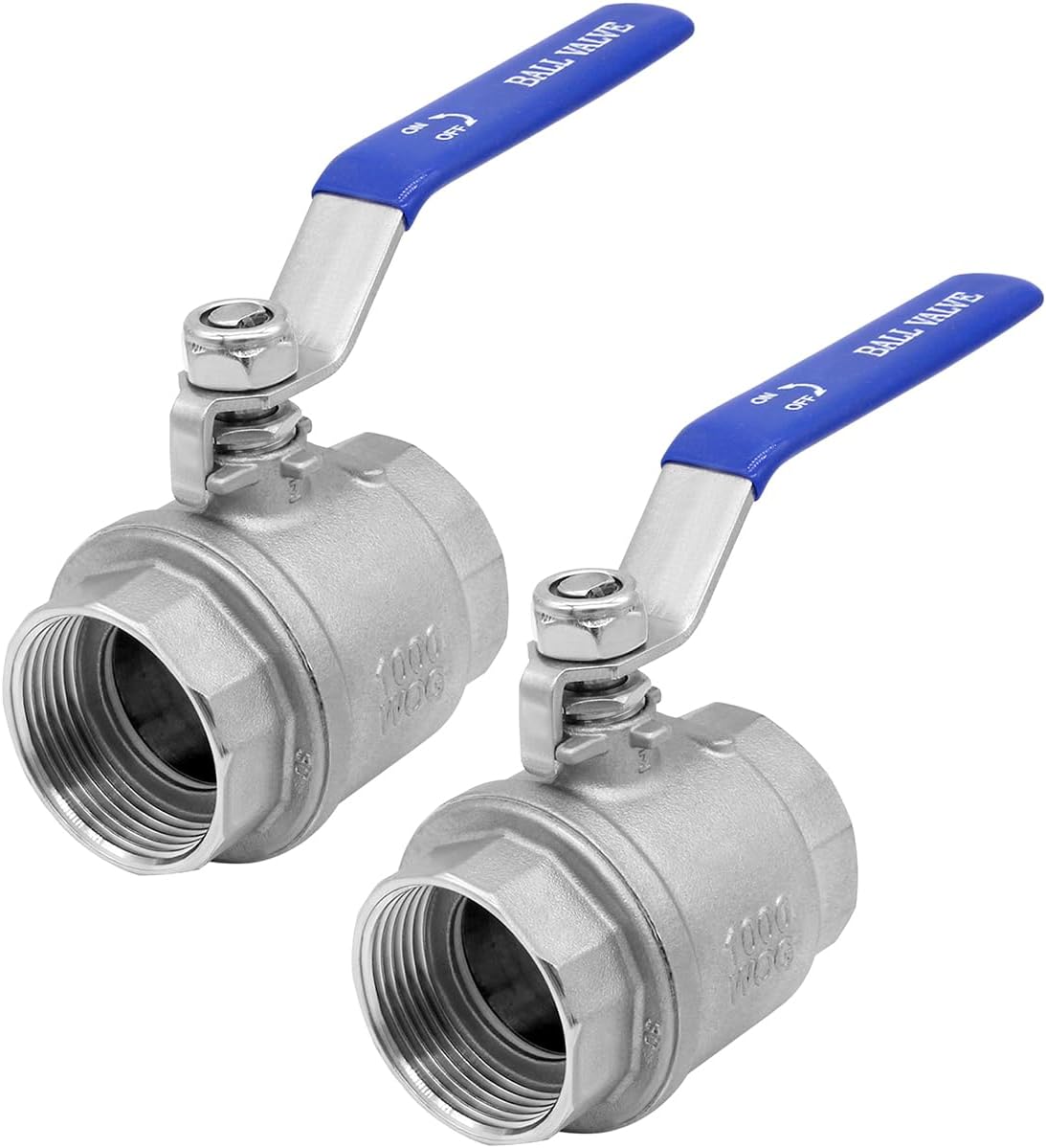 2 Pcs Ball Valve 1" NPT Female 304 Stainless Steel Full Port for Water, Oil, and Gas (1000 PSI)