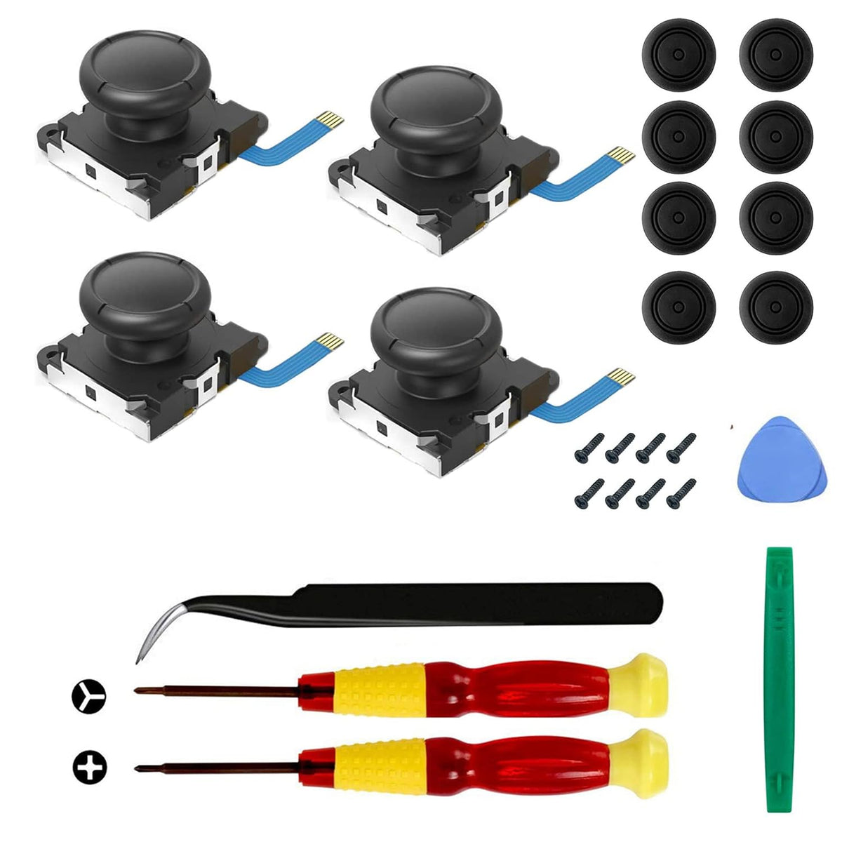 4-Pack Joycon Joystick Replacement Drift Fix for Nintendo Switch/Switch OLED Model/Switch Lite Joy-Con Controller - with Complete Repair Tools