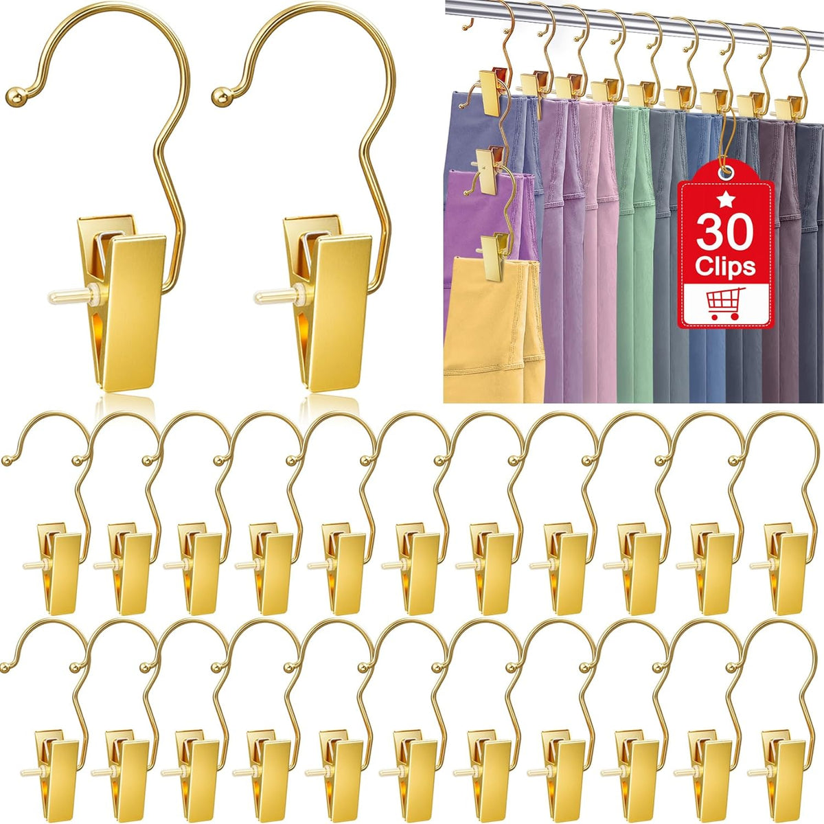 30 Pack Gold Boot Hangers for Closet, Pants Hangers with Clips Portable Travel Hanger Space Saving, Boot Clip Hooks for Hanging Clothes Pins Leggings Hangers Laundry Towels Hat Bra Socks Jean