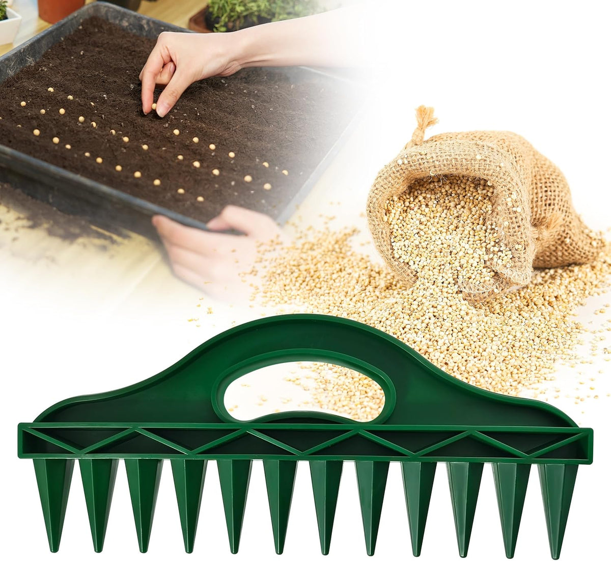The Row Seeder by  – Handheld Garden Tool for Precise Seed & Seedling Spacing in Rows & Seed Trays – for Vegetables, Flowers & Herbs. Durable & Ergonomic