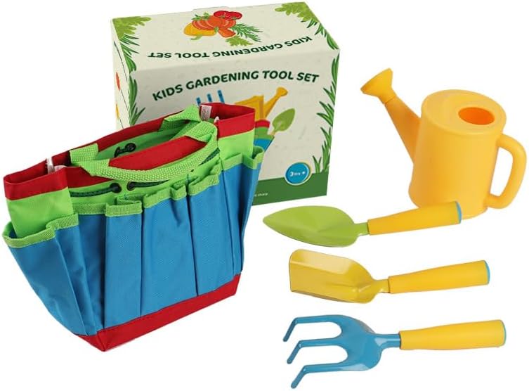 Kids Garden Tool Set – All-in-One Gardening Kit with Trowel, Shovel, Rake, Watering Can & Tote Bag – Durable, Safe & Fun Outdoor Activity for Children Ages 3+