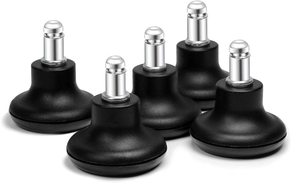 Bell Glides Replacement Office Chair or Stool Swivel Caster Wheels to Fixed Stationary Castors, Low Profile Bell Glides with Soft Rubber Bottom Instead of Self Felt Pads, Chair Feet Wheel Stopper