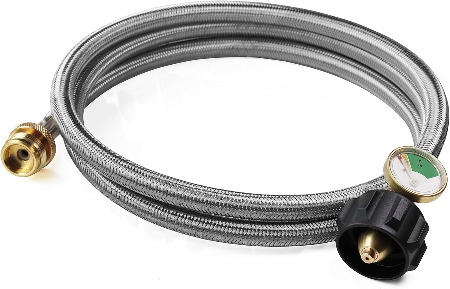 6 Feet Stainless Braided Hose Adapter With Tank Gauge, 1 lb to 20 lb Propane Converter for Stove, Tabletop Grill and More 1lb Portable Appliance