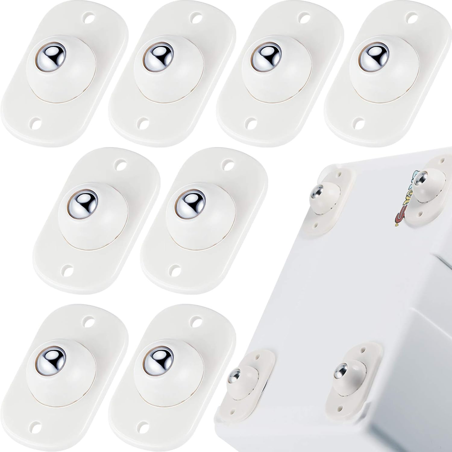 8 Pcs Self Adhesive Caster Wheels Appliance Rollers Appliance Sliders for Kitchen 360° Swivel Universal Wheel Mini Small Kitchen (White with 1 Steel Ball Style)