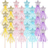 24 Pcs Glitter Star Magic Wand Princess Wand Fairy Angel Star Stick with Ribbon for Girl Kid Birthday Wedding Princess Dress up Role Play Party Supply Favor, Pink Purple Gold Blue