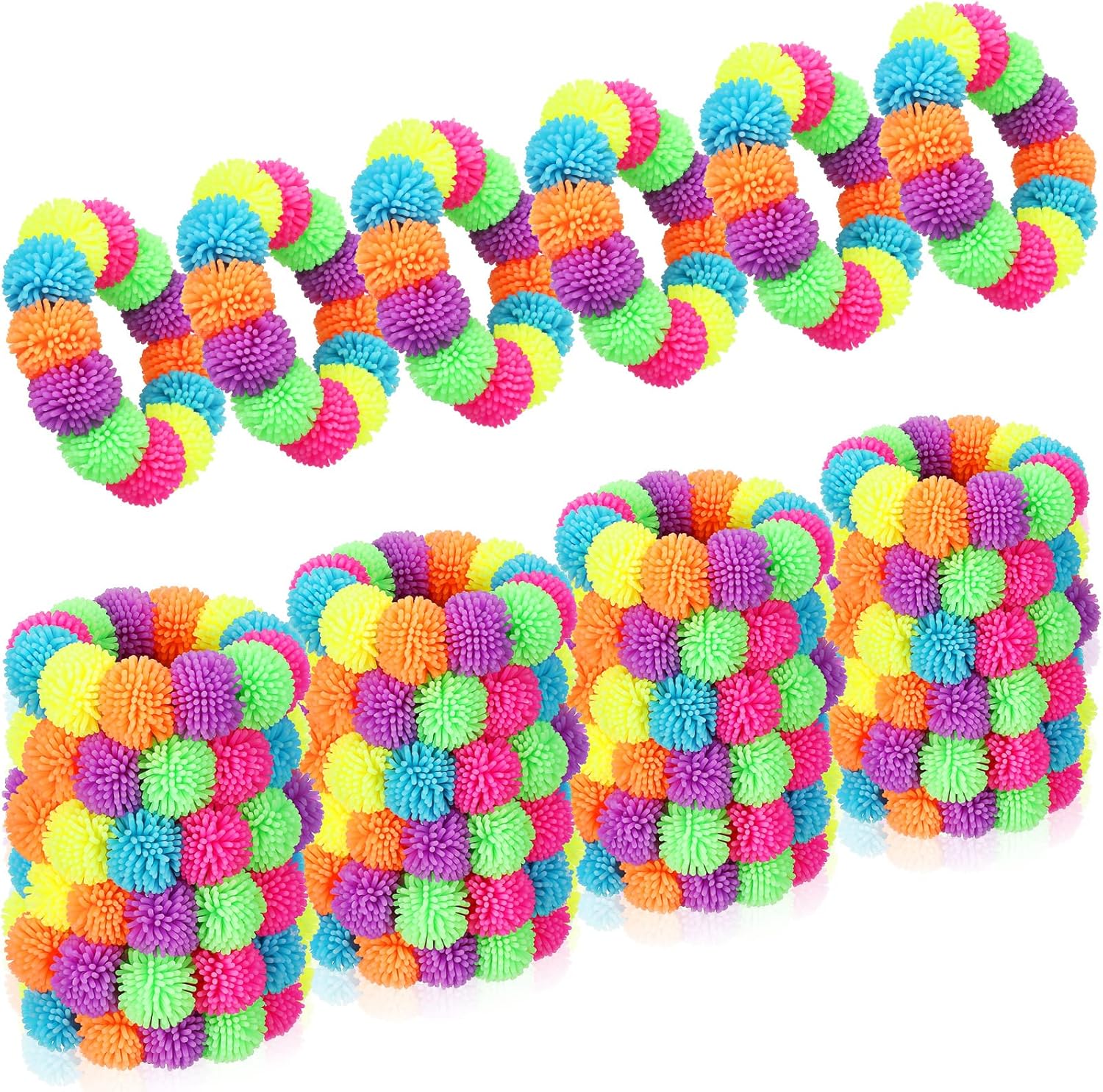 24 Pcs Spiky Sensory Bracelet Anxiety Sensory Toys Fidget Toy Stress Relief Spiky Rings Rainbow No Latex Flexible Stretchy Wearable Toy Bracelet for Adults Kids Children