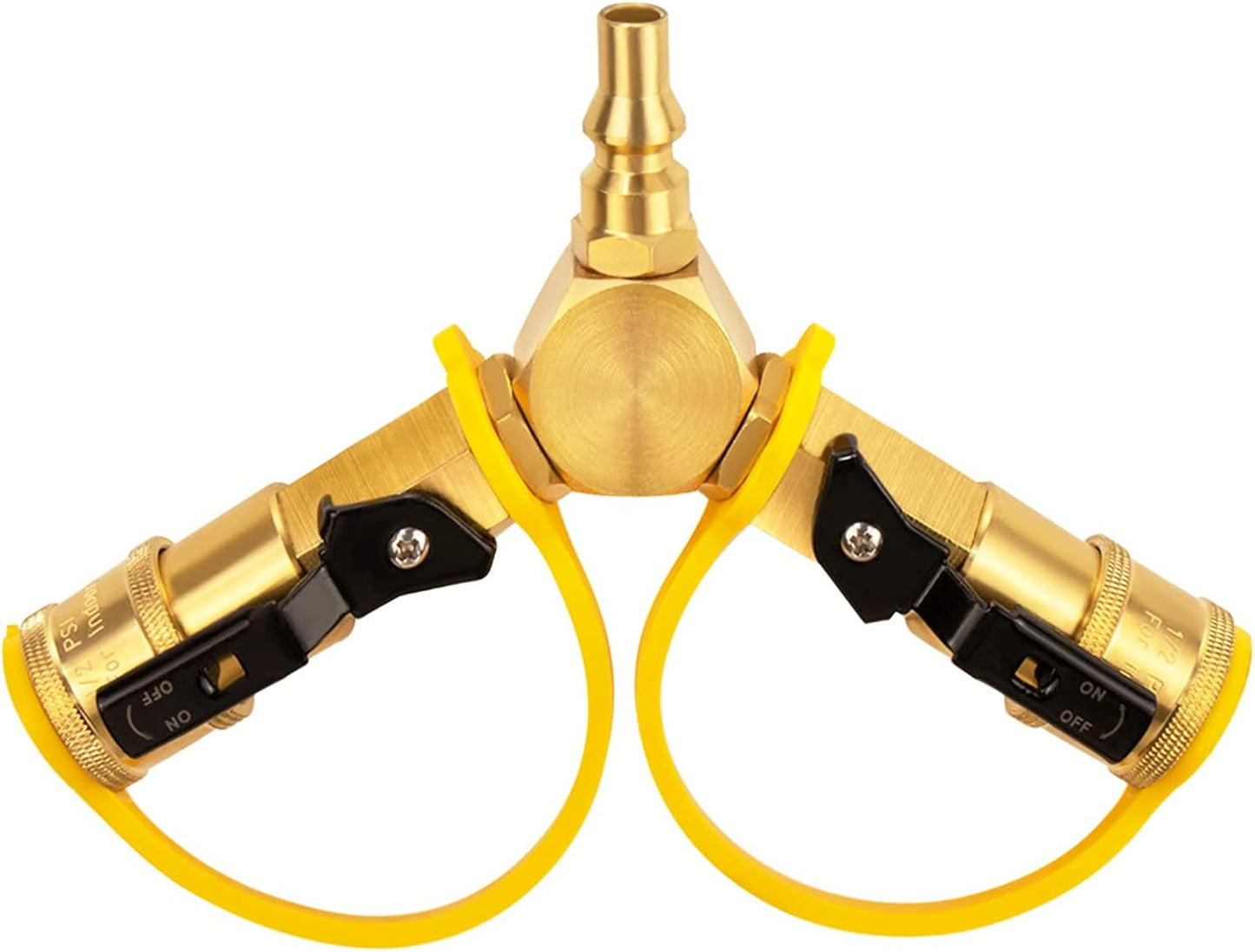 1/4" RV Propane Quick Connect Y Splitter Adapter with Shutoff Valve for RV Trailer and Quick Connect Propane Hose Connect to Motorhome Tabletop Grill, 2 Way 1/4 inch Quick Disconnect Kit