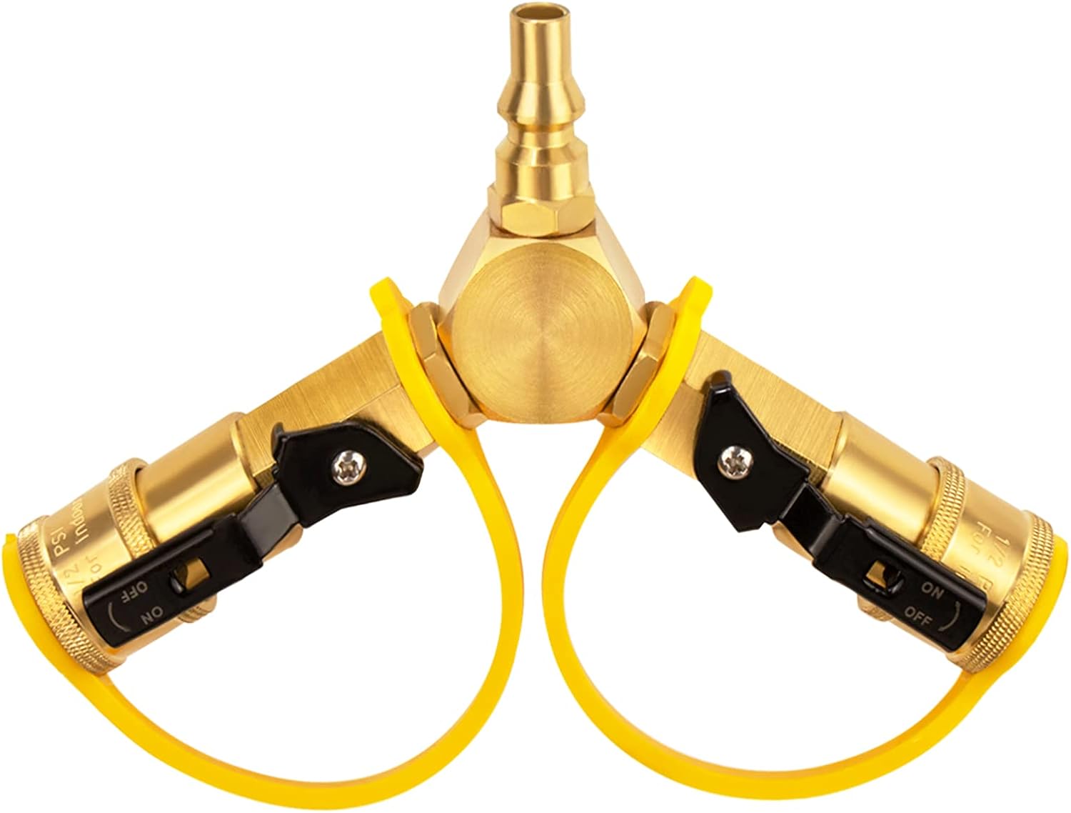 1/4" RV Propane Quick Connect Y Splitter Adapter with Shutoff Valve for RV Trailer and Quick Connect Propane Hose Connect to Motorhome Tabletop Grill, 2 Way 1/4 inch Quick Disconnect Kit