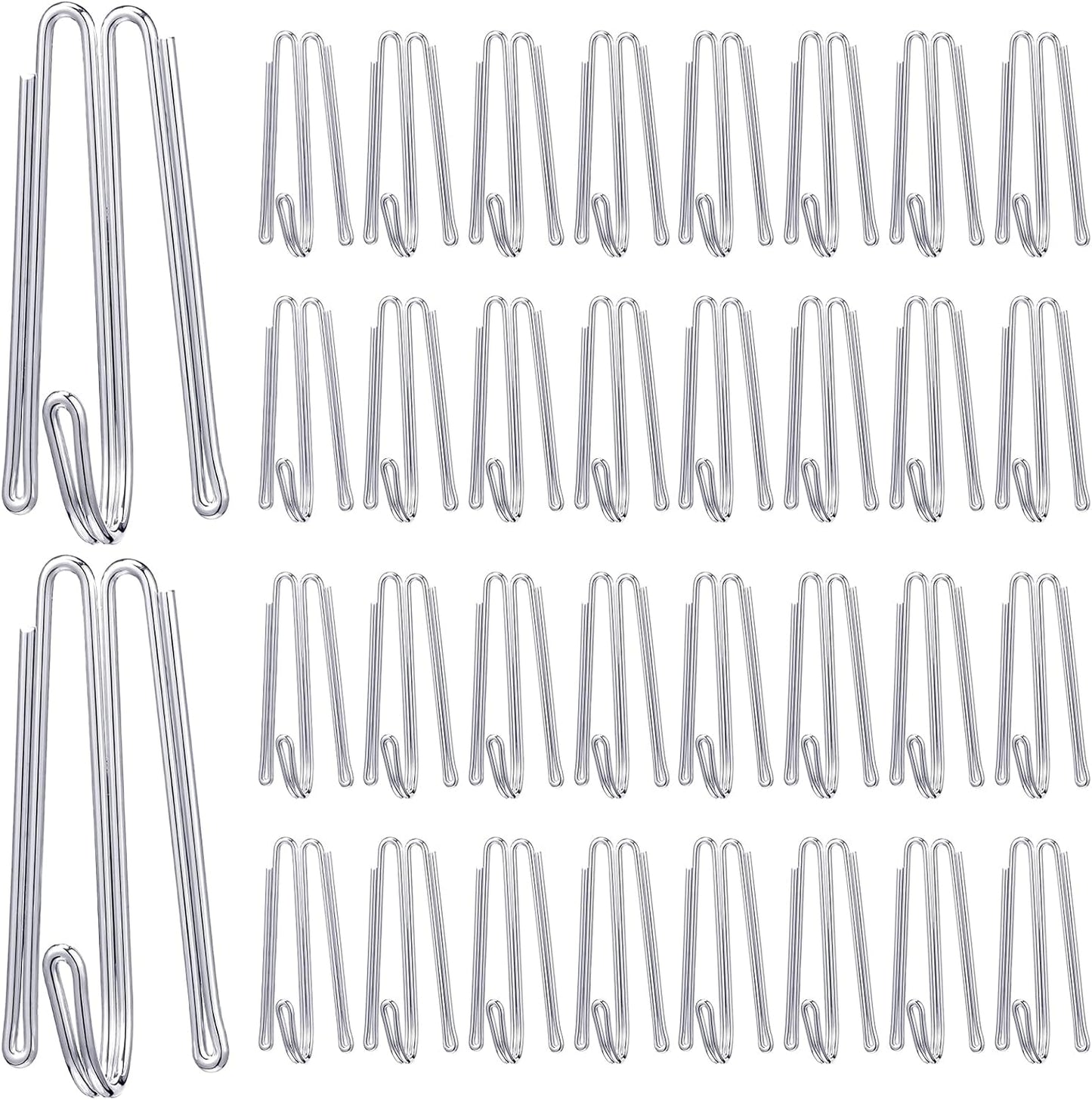Pleat Hooks Stainless Steel Curtain Hooks Drapery Clasp and Pin 4 Prongs Pinch Pleat Tools Clips for Window, Shower Curtain(60 Pcs)