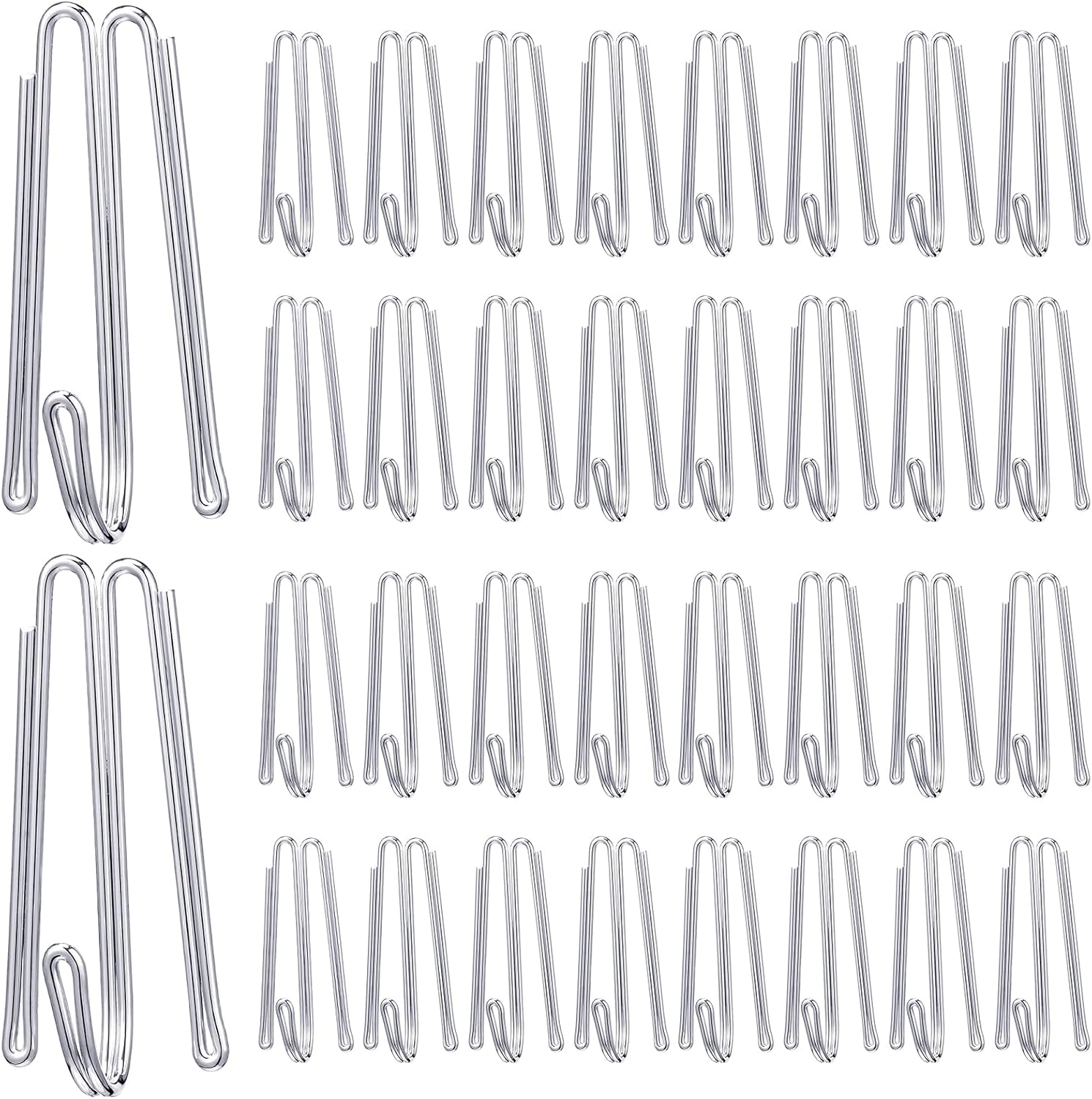 Pleat Hooks Stainless Steel Curtain Hooks Drapery Clasp and Pin 4 Prongs Pinch Pleat Tools Clips for Window, Shower Curtain(60 Pcs)