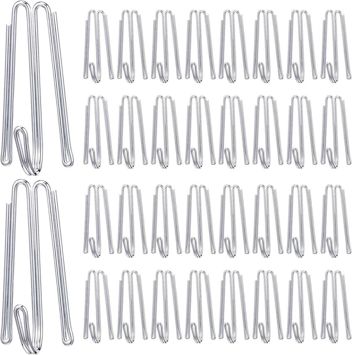 Pleat Hooks Stainless Steel Curtain Hooks Drapery Clasp and Pin 4 Prongs Pinch Pleat Tools Clips for Window, Shower Curtain(60 Pcs)