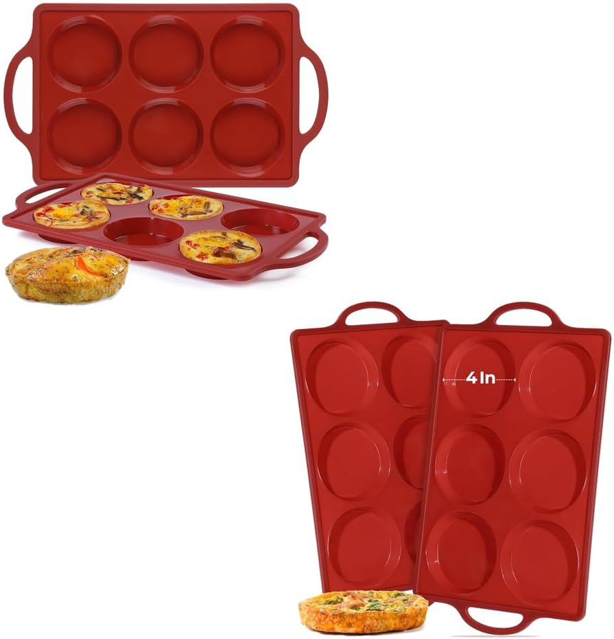 Silicone Muffin Top Pan & Metal Frame Round Egg Baking Pan