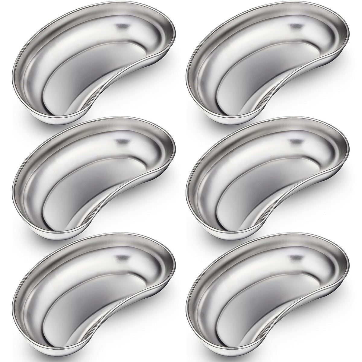 6 Pcs Stainless Steel Kidney Tray 8'' Medium Kidney Shaped Emesis Basin Surgical Medical Tray pan Bowls Reusable Metal Dish Dental Lab Instruments Bathroom Soiled Dressings Medic Waster